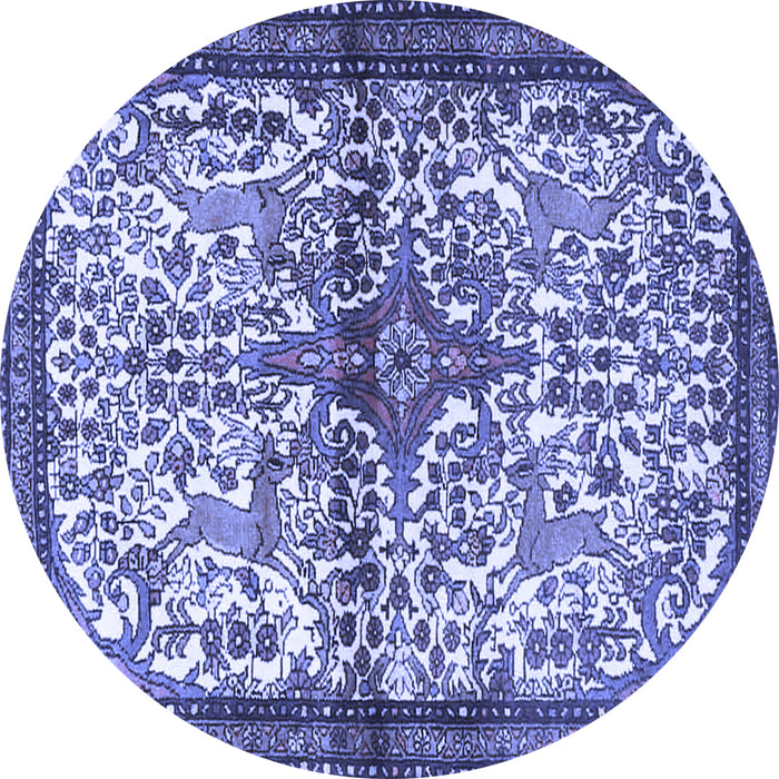 Round Machine Washable Persian Blue Traditional Rug, wshtr4021blu