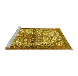 Sideview of Machine Washable Persian Yellow Traditional Rug, wshtr4021yw