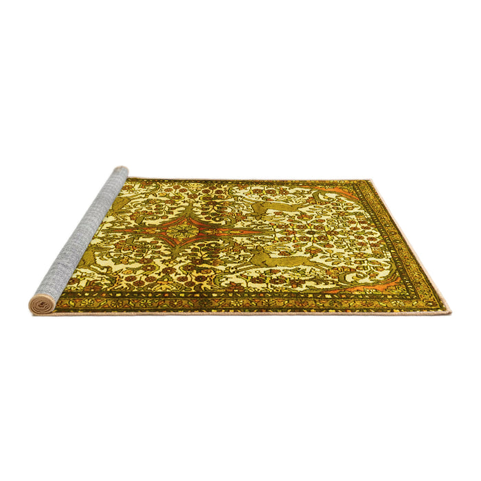 Sideview of Machine Washable Persian Yellow Traditional Rug, wshtr4021yw