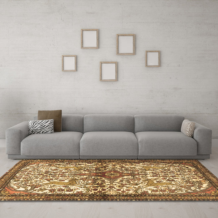 Machine Washable Persian Brown Traditional Rug in a Living Room,, wshtr4021brn