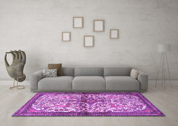 Machine Washable Persian Purple Traditional Area Rugs in a Living Room, wshtr4021pur