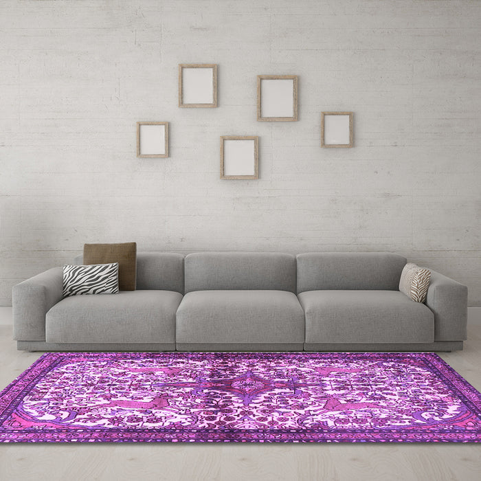 Machine Washable Persian Purple Traditional Area Rugs in a Living Room, wshtr4021pur