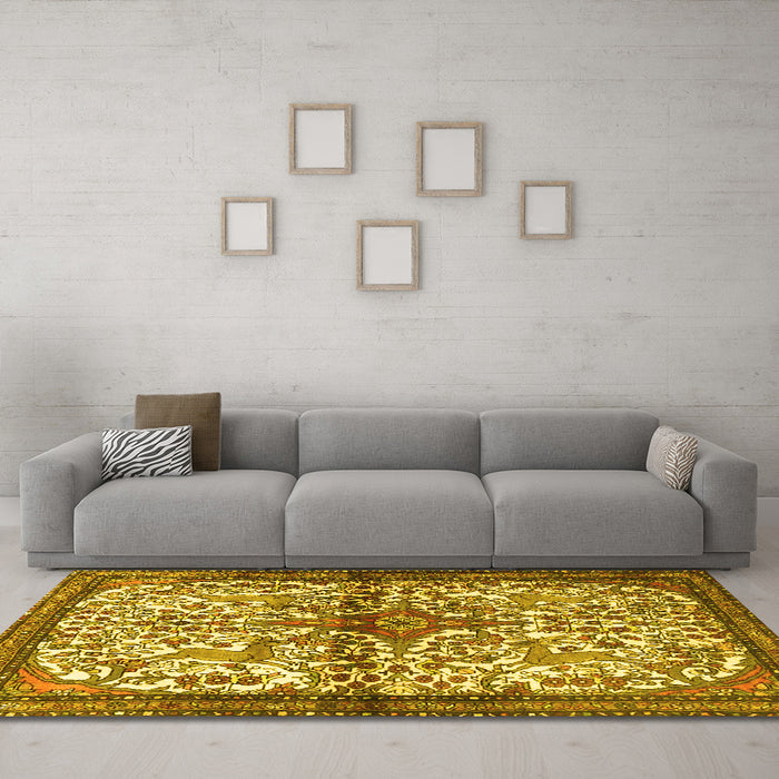 Machine Washable Persian Yellow Traditional Rug in a Living Room, wshtr4021yw