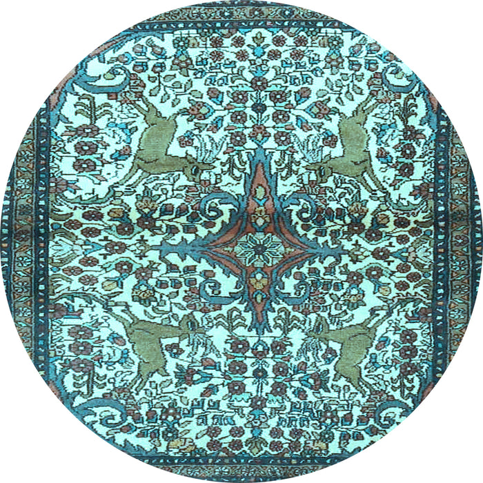 Round Machine Washable Persian Light Blue Traditional Rug, wshtr4021lblu