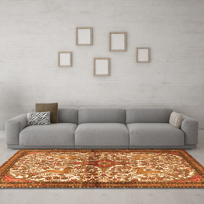 Machine Washable Persian Orange Traditional Area Rugs in a Living Room, wshtr4021org