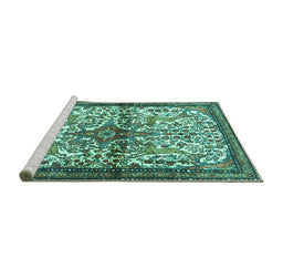 Sideview of Machine Washable Persian Turquoise Traditional Area Rugs, wshtr4021turq