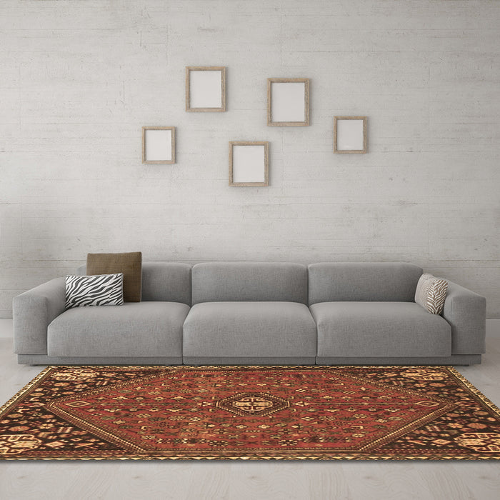 Machine Washable Persian Brown Traditional Rug in a Living Room,, wshtr4022brn