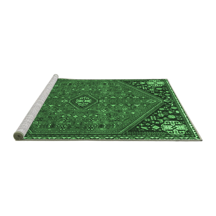 Sideview of Machine Washable Persian Emerald Green Traditional Area Rugs, wshtr4022emgrn