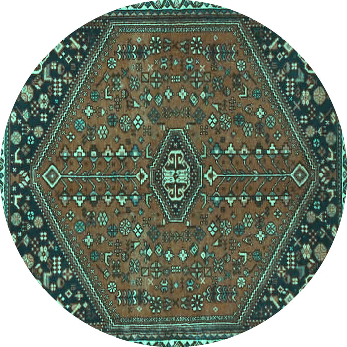 Round Machine Washable Persian Turquoise Traditional Area Rugs, wshtr4022turq