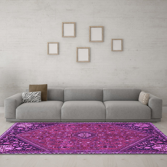 Machine Washable Persian Purple Traditional Area Rugs in a Living Room, wshtr4022pur