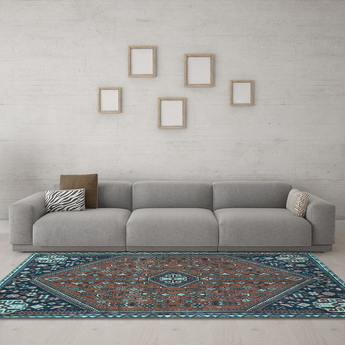 Machine Washable Persian Light Blue Traditional Rug in a Living Room, wshtr4022lblu