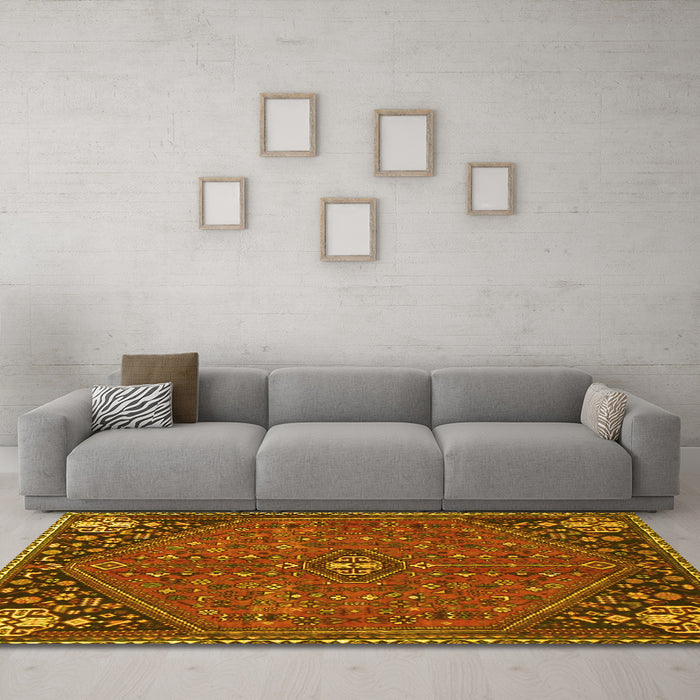 Machine Washable Persian Yellow Traditional Rug in a Living Room, wshtr4022yw