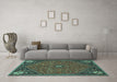 Machine Washable Persian Turquoise Traditional Area Rugs in a Living Room,, wshtr4022turq