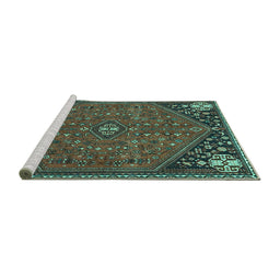 Sideview of Machine Washable Persian Turquoise Traditional Area Rugs, wshtr4022turq