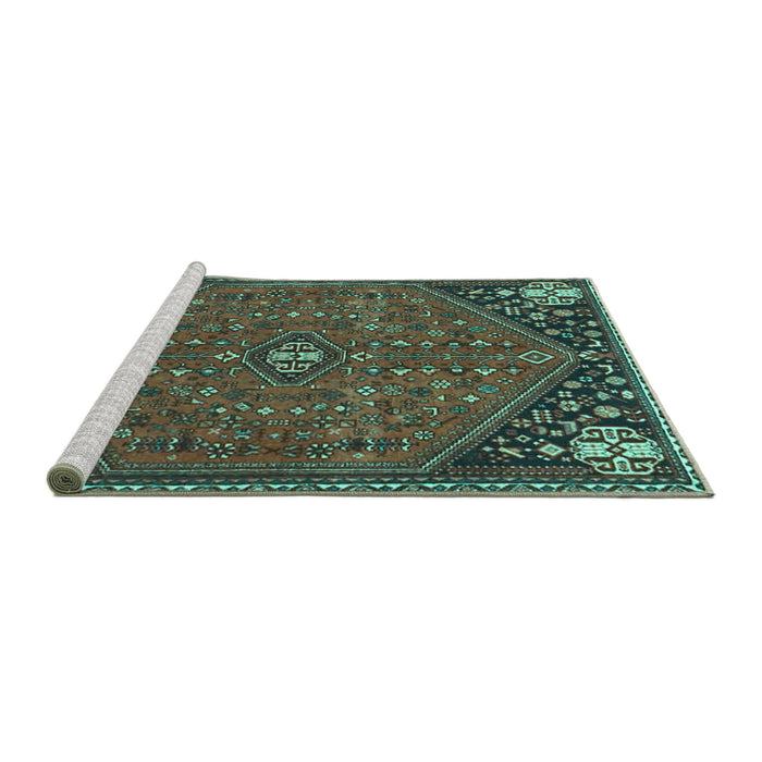 Sideview of Machine Washable Persian Turquoise Traditional Area Rugs, wshtr4022turq