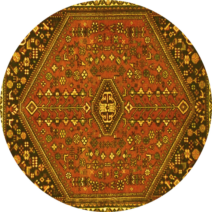 Round Machine Washable Persian Yellow Traditional Rug, wshtr4022yw