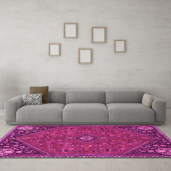 Machine Washable Persian Pink Traditional Rug in a Living Room, wshtr4022pnk