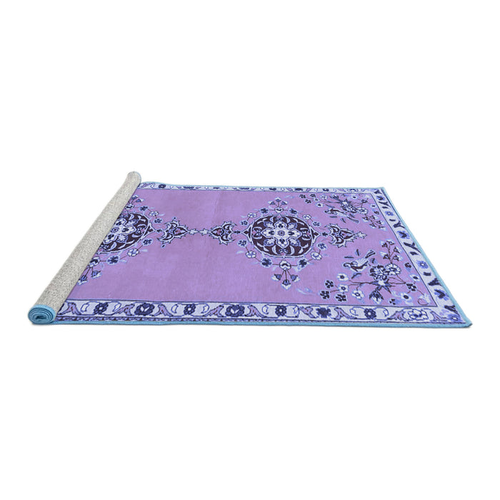 Sideview of Machine Washable Persian Blue Traditional Rug, wshtr4023blu