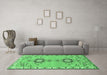 Machine Washable Persian Emerald Green Traditional Area Rugs in a Living Room,, wshtr4023emgrn