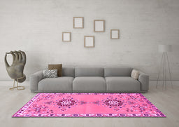 Machine Washable Persian Pink Traditional Rug in a Living Room, wshtr4023pnk
