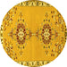 Round Machine Washable Persian Yellow Traditional Rug, wshtr4023yw