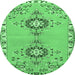 Round Machine Washable Persian Emerald Green Traditional Area Rugs, wshtr4023emgrn