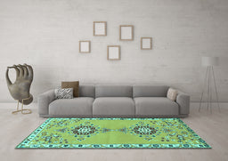 Machine Washable Persian Turquoise Traditional Area Rugs in a Living Room,, wshtr4023turq