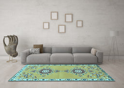 Machine Washable Persian Light Blue Traditional Rug in a Living Room, wshtr4023lblu