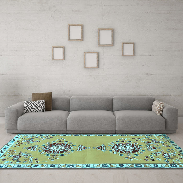 Machine Washable Persian Light Blue Traditional Rug in a Living Room, wshtr4023lblu