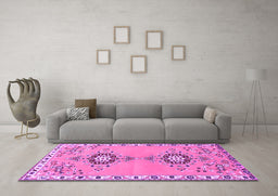 Machine Washable Persian Purple Traditional Area Rugs in a Living Room, wshtr4023pur