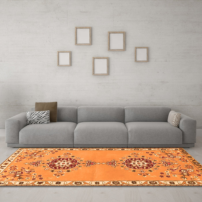 Machine Washable Persian Orange Traditional Area Rugs in a Living Room, wshtr4023org