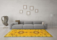 Machine Washable Persian Yellow Traditional Rug, wshtr4023yw