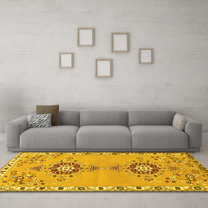 Machine Washable Persian Yellow Traditional Rug in a Living Room, wshtr4023yw