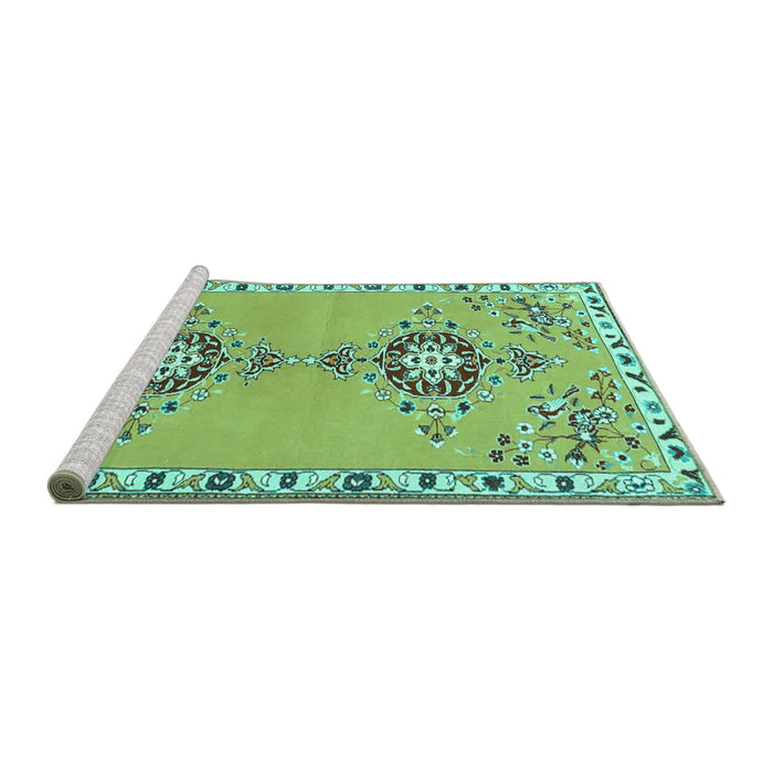 Sideview of Machine Washable Persian Turquoise Traditional Area Rugs, wshtr4023turq