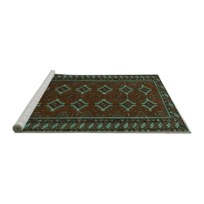 Sideview of Machine Washable Persian Turquoise Traditional Area Rugs, wshtr4024turq