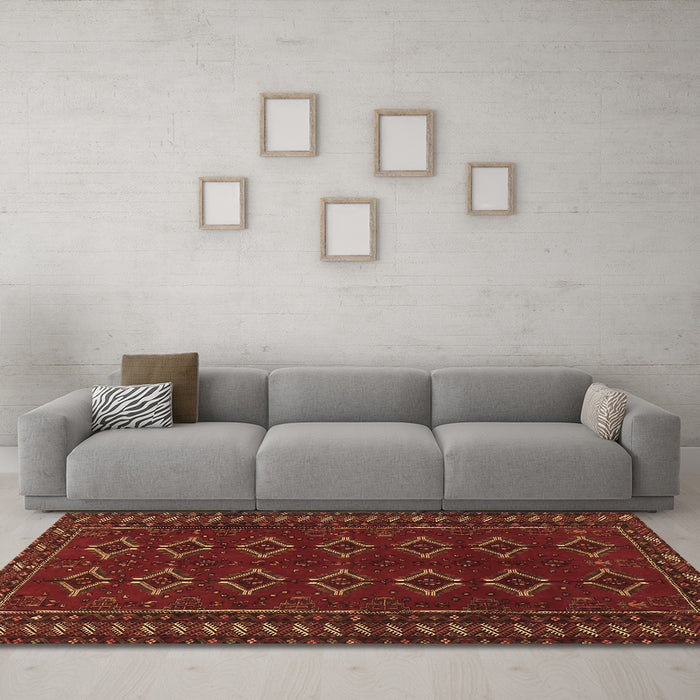 Machine Washable Persian Brown Traditional Rug in a Living Room,, wshtr4024brn