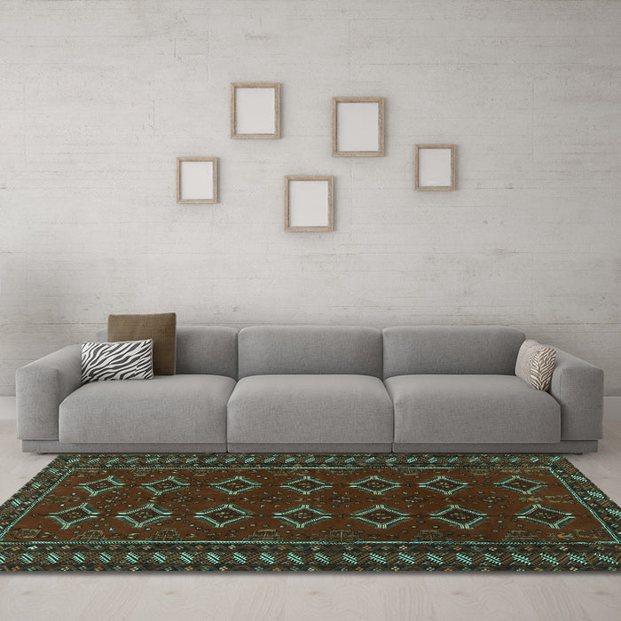 Machine Washable Persian Turquoise Traditional Area Rugs in a Living Room,, wshtr4024turq