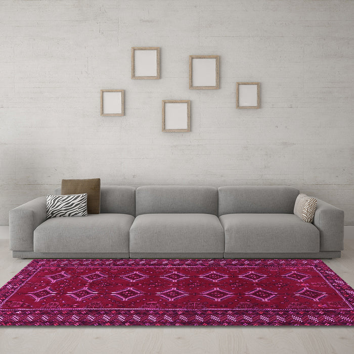 Machine Washable Persian Pink Traditional Rug in a Living Room, wshtr4024pnk