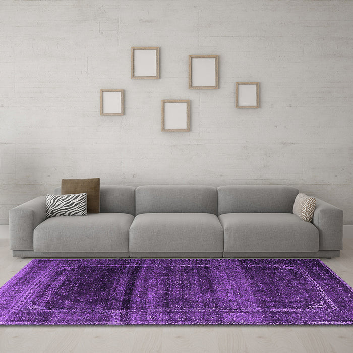 Machine Washable Persian Purple Traditional Area Rugs in a Living Room, wshtr4025pur
