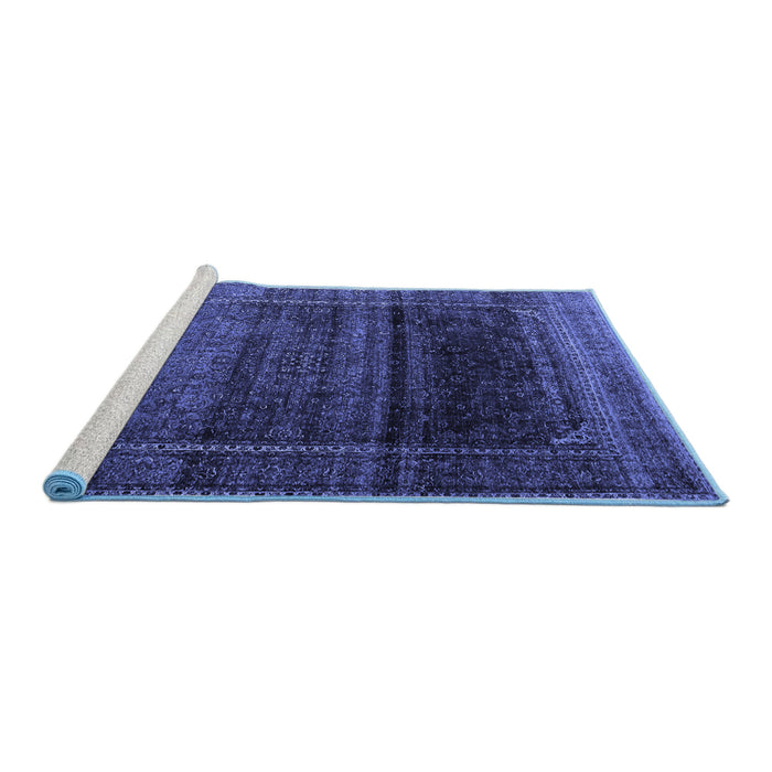 Sideview of Machine Washable Persian Blue Traditional Rug, wshtr4025blu