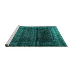 Sideview of Machine Washable Persian Turquoise Traditional Area Rugs, wshtr4025turq
