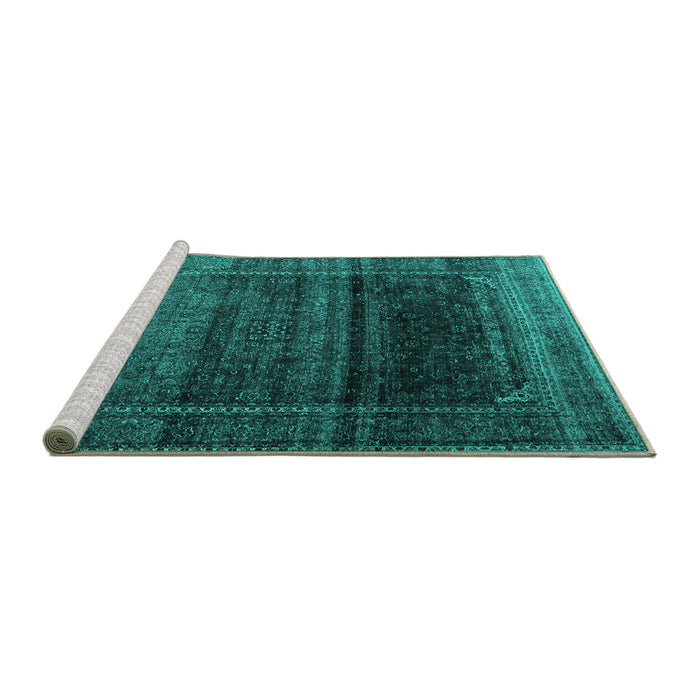 Sideview of Machine Washable Persian Turquoise Traditional Area Rugs, wshtr4025turq