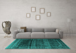 Machine Washable Persian Turquoise Traditional Area Rugs in a Living Room,, wshtr4025turq