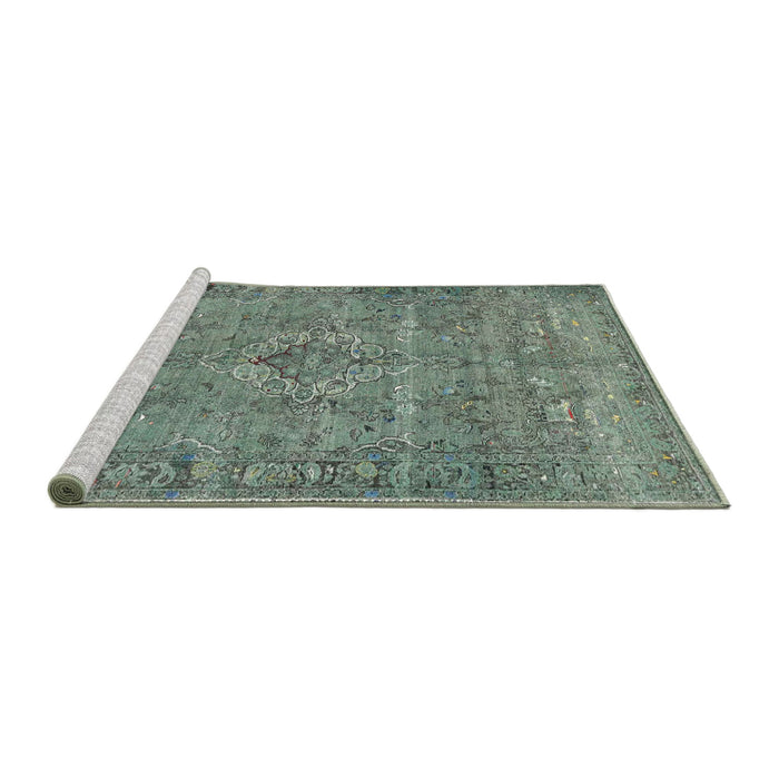 Sideview of Machine Washable Traditional Dark Sea Green Rug, wshtr4026