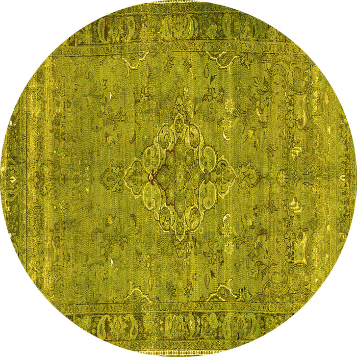 Round Machine Washable Persian Yellow Traditional Rug, wshtr4026yw