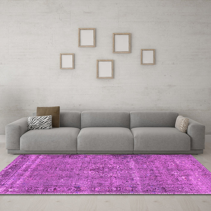 Machine Washable Persian Pink Traditional Rug in a Living Room, wshtr4026pnk