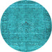 Round Machine Washable Persian Light Blue Traditional Rug, wshtr4026lblu