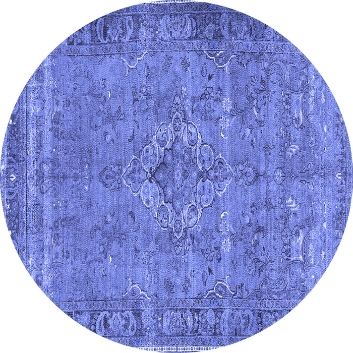 Round Machine Washable Persian Blue Traditional Rug, wshtr4026blu