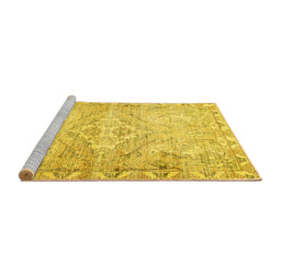 Sideview of Machine Washable Persian Yellow Traditional Rug, wshtr4027yw