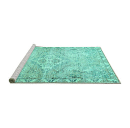 Sideview of Machine Washable Persian Turquoise Traditional Area Rugs, wshtr4027turq